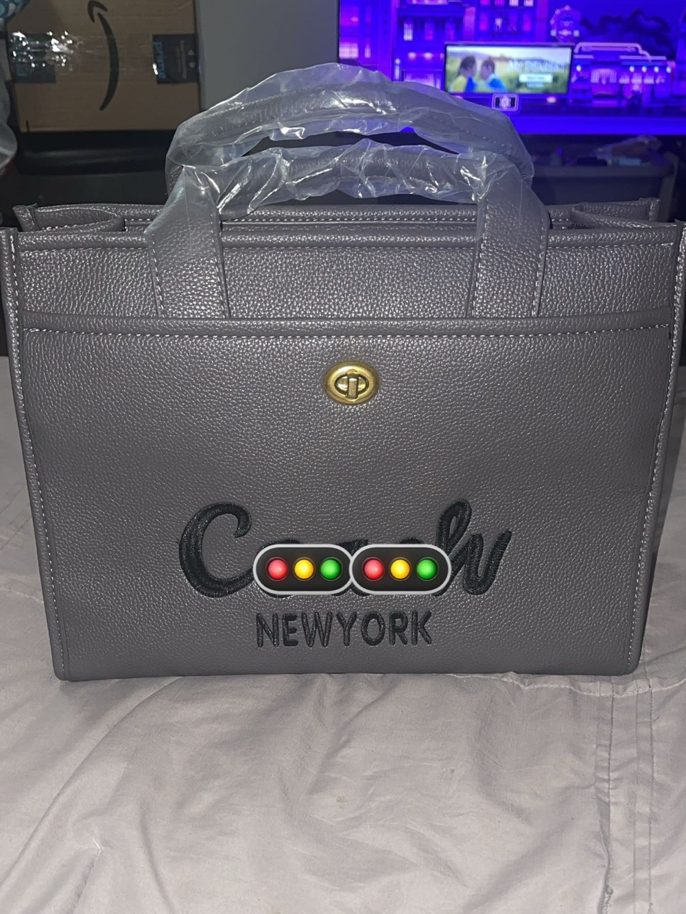 Gray NewYork Embroidered Tote Bag
